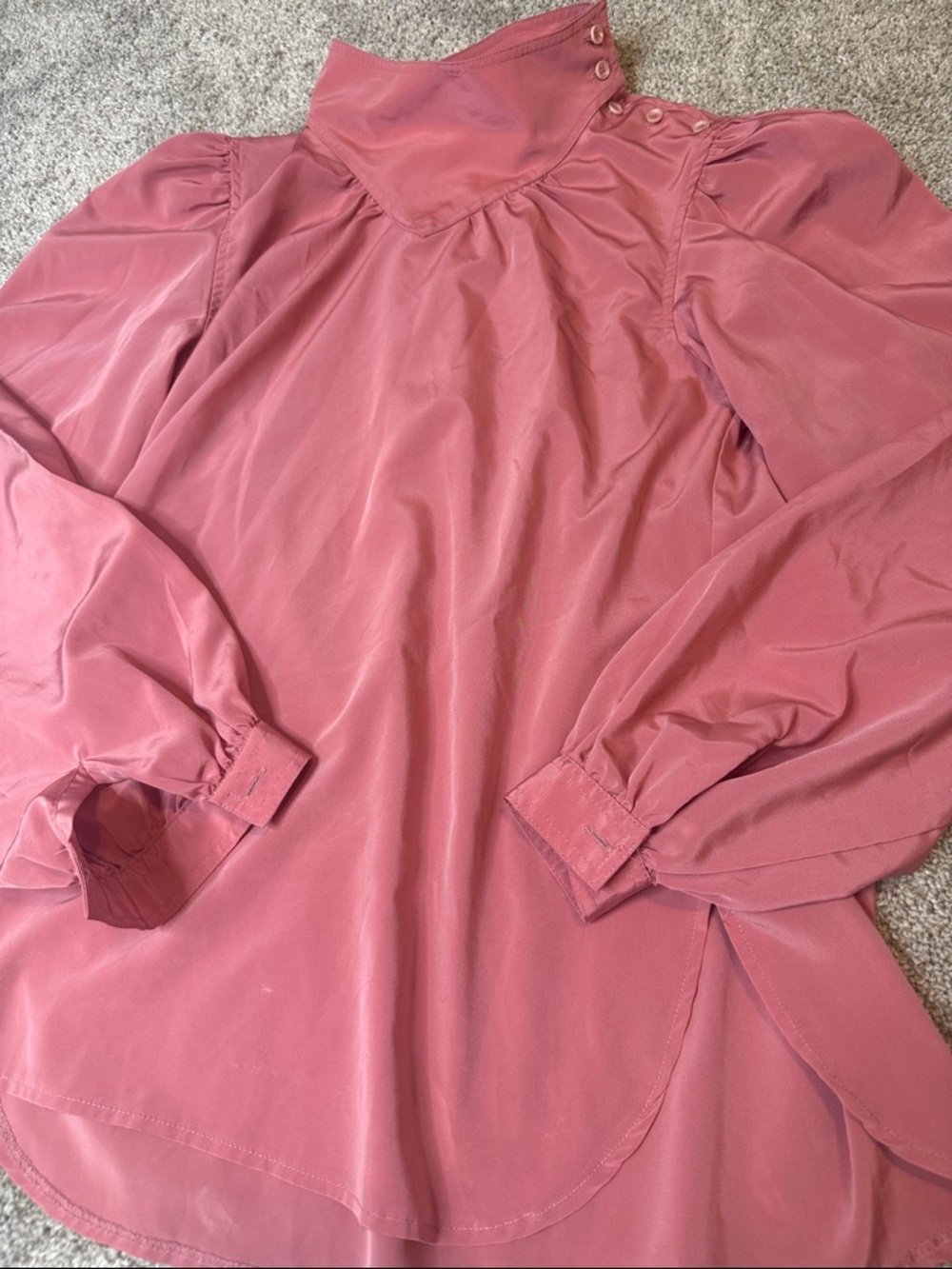 Vintage Dusty Rose Mock Neck Long-Sleeve Blouse